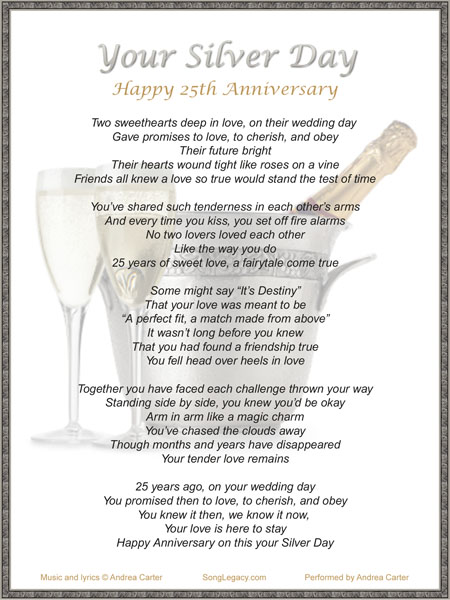 Lyric Sheet for 25th Wedding Anniversary Song